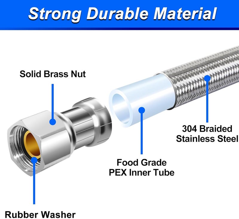 SPUREST 10FT Stainless Steel Braided Water Supply Line for Dishwasher, Brass 3/8 Inch Compression x 3/8 Inch Compression Connections, Food Grade PEX Inner Tube Water Hose - Image 3
